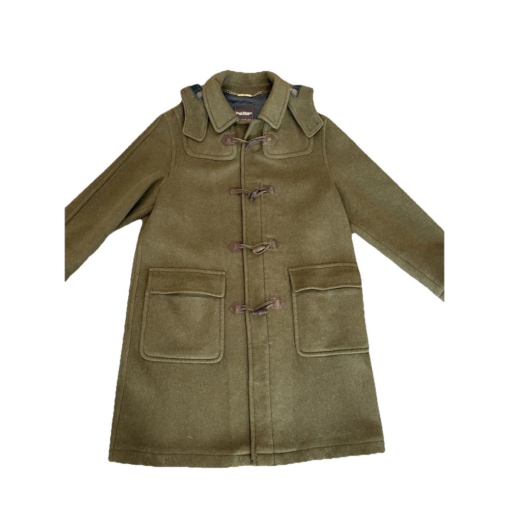 Paul Stuart Men's Wool Cashmere Hooded Toggle Coat L Italy Olive Green 42